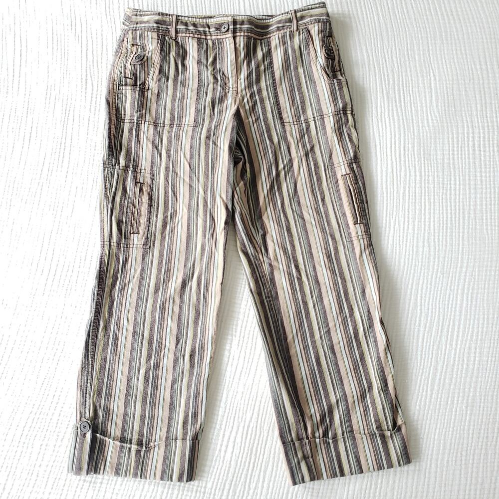 Y2K Loft Womens 10 Striped Cropped Ankle Dress Pants Brown Green Blue Business